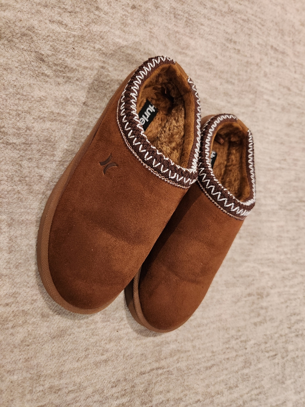 Hurley Kids Brown Suede-Look Fleece Lined Slip-On Shoes/slippers Size 6